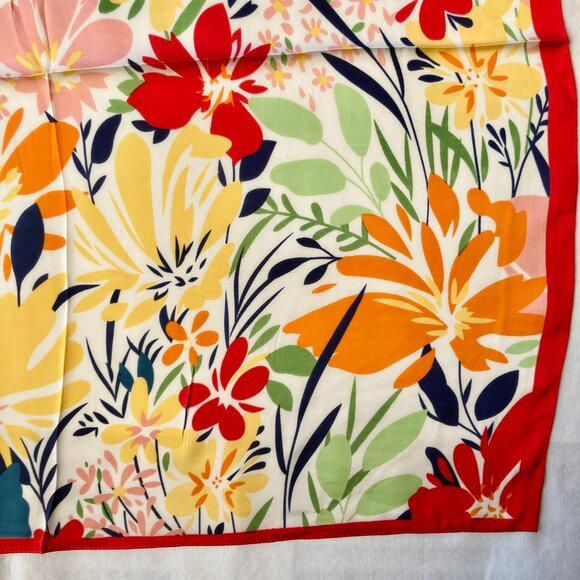 Floral Flower Scarf Wrap Multicolor Square Summer 27" X 27" Red Blue Yellow Pink - Picture 7 of 14